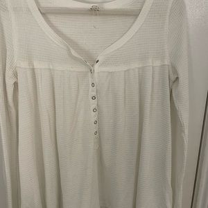 Free People White Long Sleeve Henley